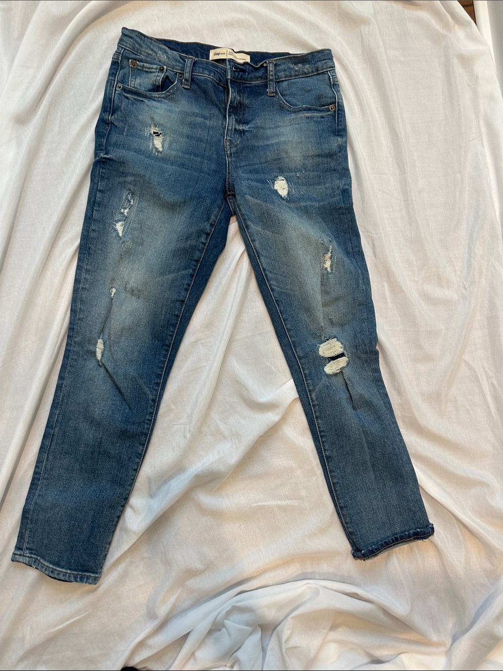 GAP Best Girlfriend Jean (27R) Distressed Medium Blue Ankle Jeans
